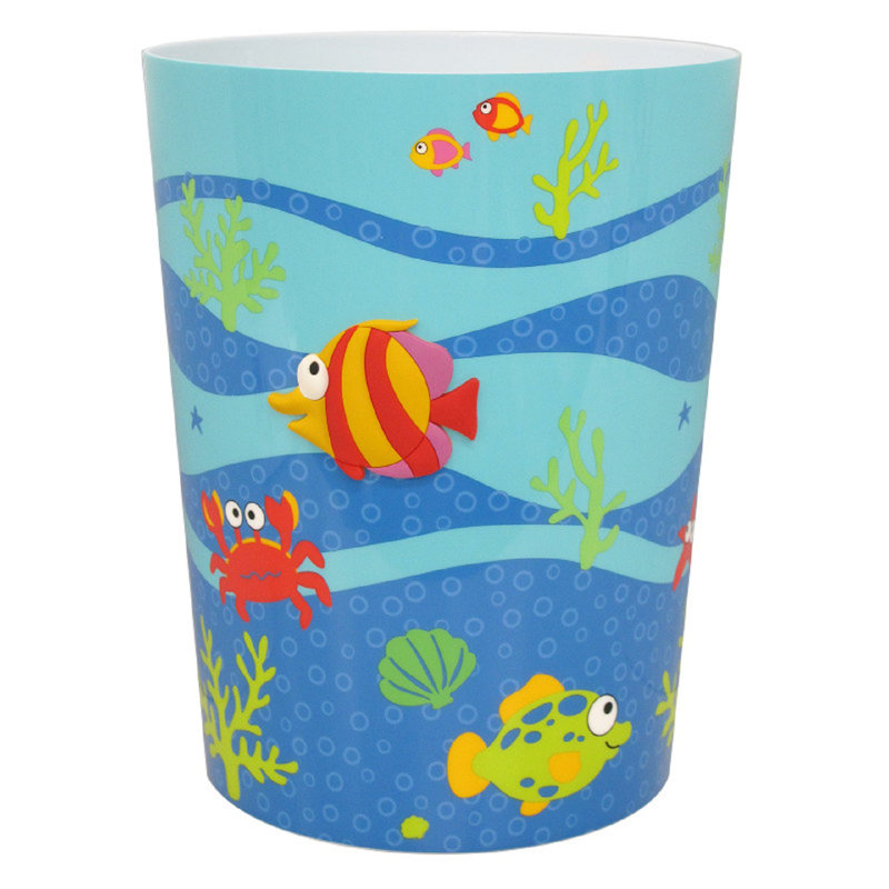 Blue Plastic Sea Life Kids Wastebasket