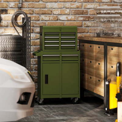 2 In 1 Tool Chest & Cabinet With Sliding Drawers Rolling Garage Organizer