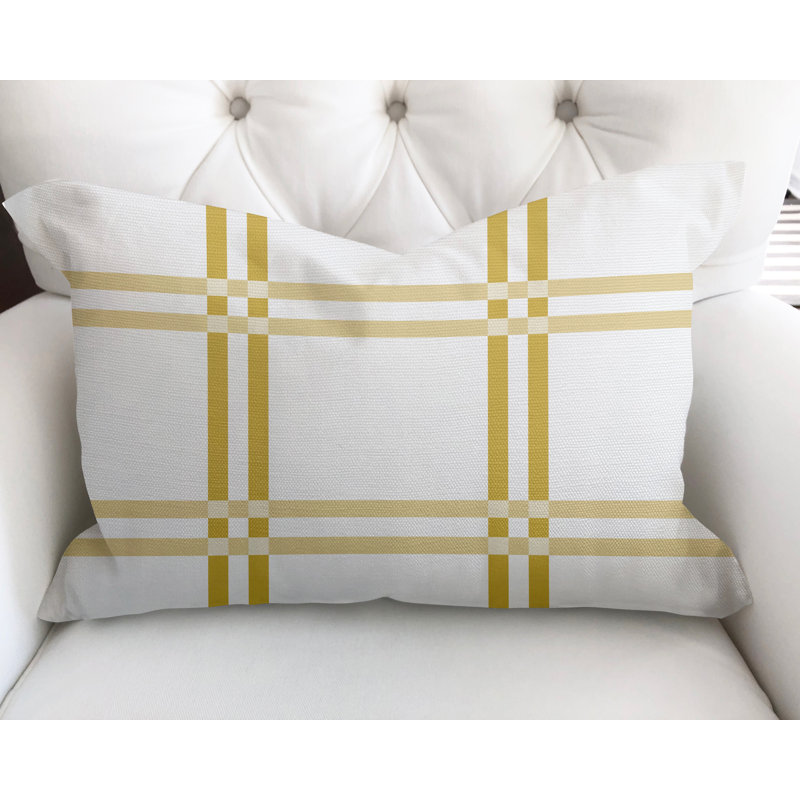 Plaid Cotton Reversible Throw Pillow, Yellow