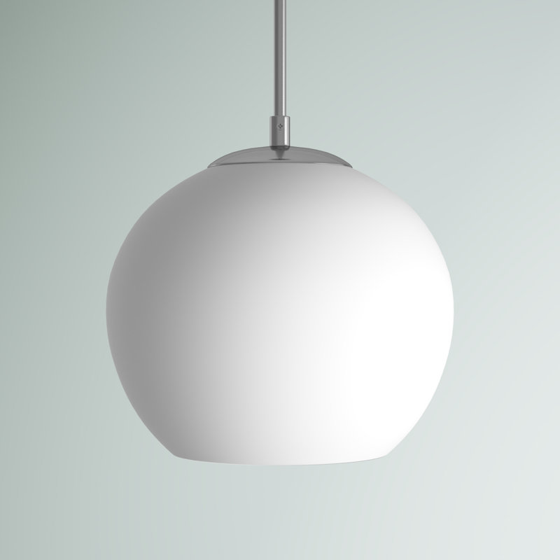 Luminaire suspendu sphérique simple à 1 lumière Snead, Chrome, Blanc givré, H 72 po x l 11,8 po x P 11,8 po