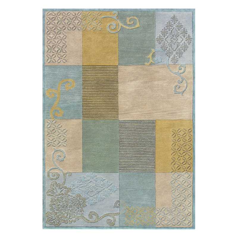 tapis bleu/brun clair en laine touffeté à la main Vision, Rectangle 4 pi x 6 pi
