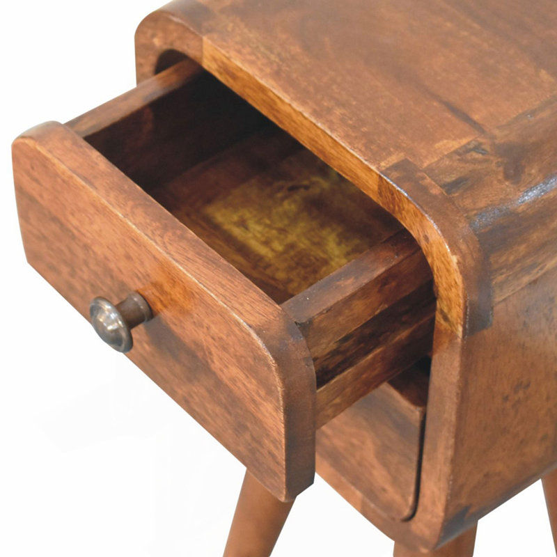 Solid Wood Extra Mini Curved Chestnut Nightstand