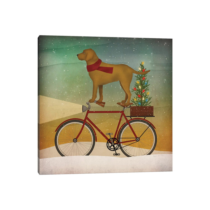 Yellow Lab On Bike Christmas by Ryan Fowler - Gallery-Wrapped Canvas Giclée on Canvas, 30.48 cm H x 30.48 cm W, Canvas