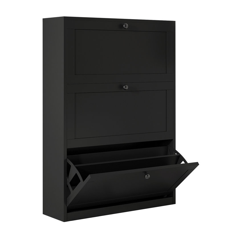 Armoire de rangement à chaussures Lasherrie avec 3 tiroirs rabattables, Noir
