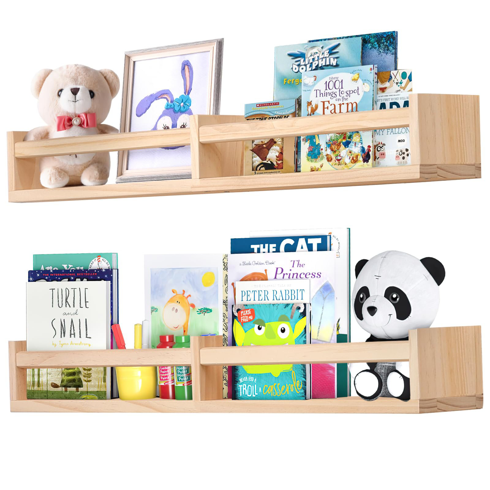 Latitude Run® Set of 2 Wood Wall Bookshelves for Kids Room | Wayfair