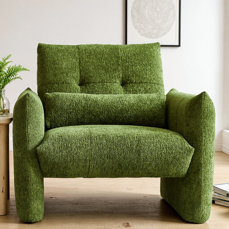Fauteuil d'appoint luxueux luxueux en velours capitonné avec coussin lombaire moelleux, Vert