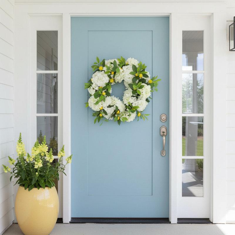 22" Spring Wreath with Hydrangeas and Lemons