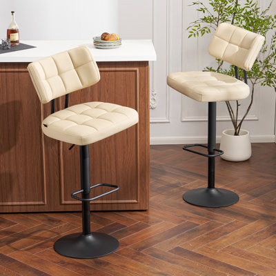 Swivel Adjustable Height Bar Stools with Footrest and Thick Cushion Curved Backrest(Set of 2) by Latitude Run