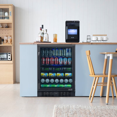 Newair 24" Built-in 177 Can Black Stainless Steel Beverage Fridge with Precision Temperature