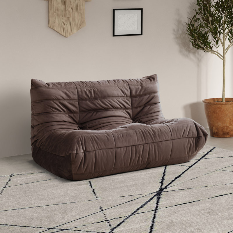 Causeuse rembourrée en velours 54,75 po Rachel, Velours brun