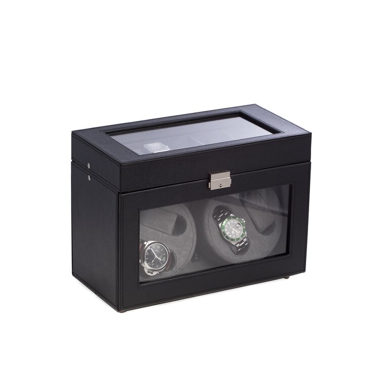 Bey-Berk Men's High Lacquer Ash Wood Watch Winder Storage Case