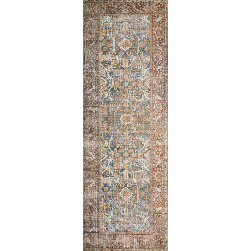 Tapis oriental océan / rouille Pratt, Tapis de couloir 2 pi 6 po x 12 pi