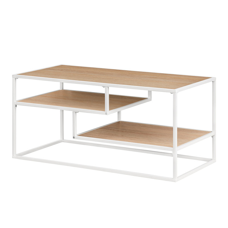 Four Leg Coffee Table with Storage, White/Coastal Oak