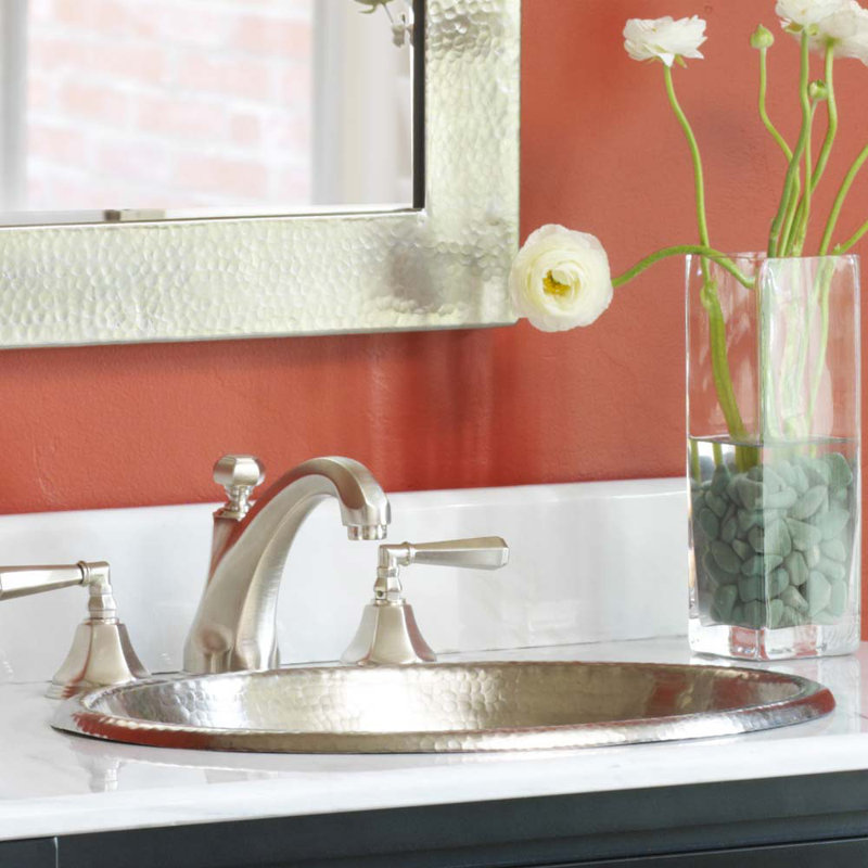 Rolled Copper Oval Drop-In Bathroom Sink, Polished Nickel