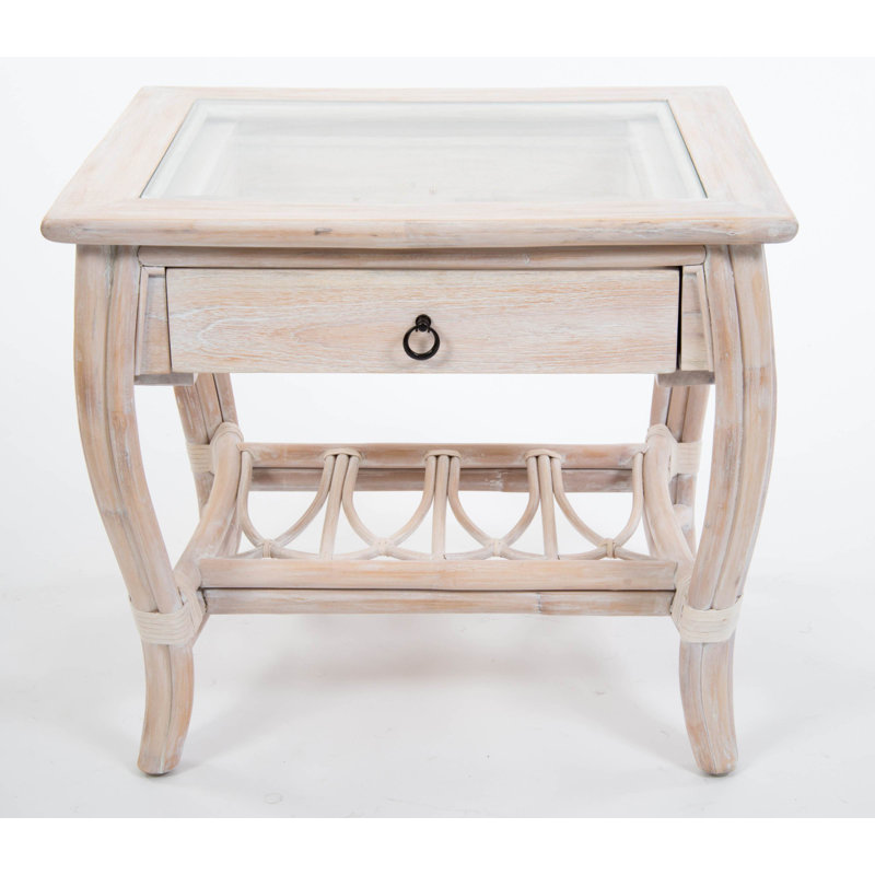 Presley Glass Top End Table with Storage