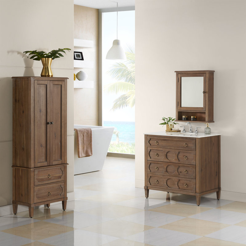 Asellus 36"W x 22"D Bath Vanity in Reclaimed Gray with White Marble Top and White Basin