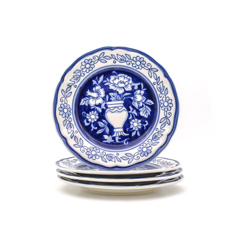 Ensemble d'assiettes à salade peintes à la main Blue Garden