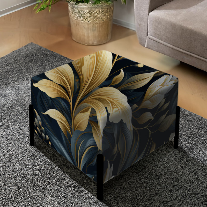 Beige And Blue Dahlia Retreat - Floral Square Ottoman