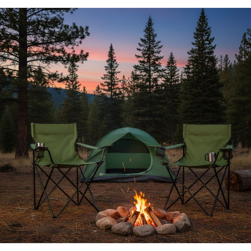 Folding Camping Beach Chair Set Of 2 For Adults, Large Portable Outdoor Chair For Fishing, Hiking, Sports, Travel, Picnic & Lawn, 275Lbs Capacity With Storage Bag, Green