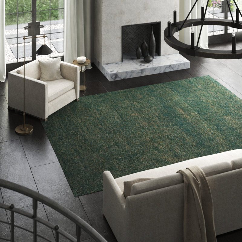 Sprouts Wool Area Rug in Green, Rectangle 9' x 12'
