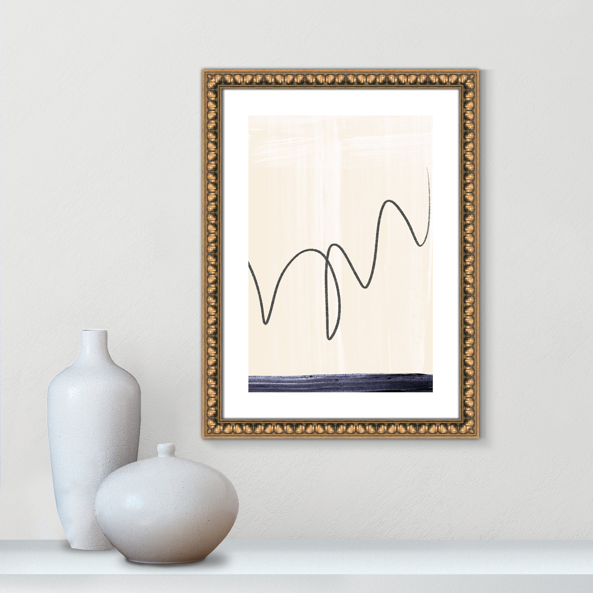 Departured II - Picture Frame Painting Print, 24" H x 18" W x 1.13" D, Gold Bead Framed Paper