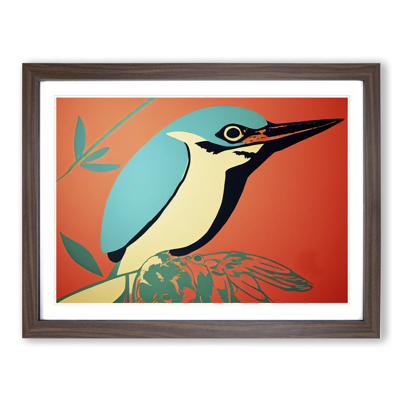 Spectacular Kingfisher Bird Abstract - Framed Print, 34cm H x 46cm W x 2cm D, Walnut
