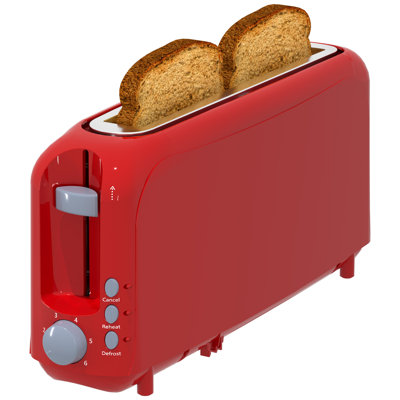 Red 2-Slice Slim Toaster - 10" Long Slot For Bagels & Artisan Bread, 6 Shade Settings, Cancel/Reheat/Defrost, Removable Crumb Tray, Auto Shut-Off