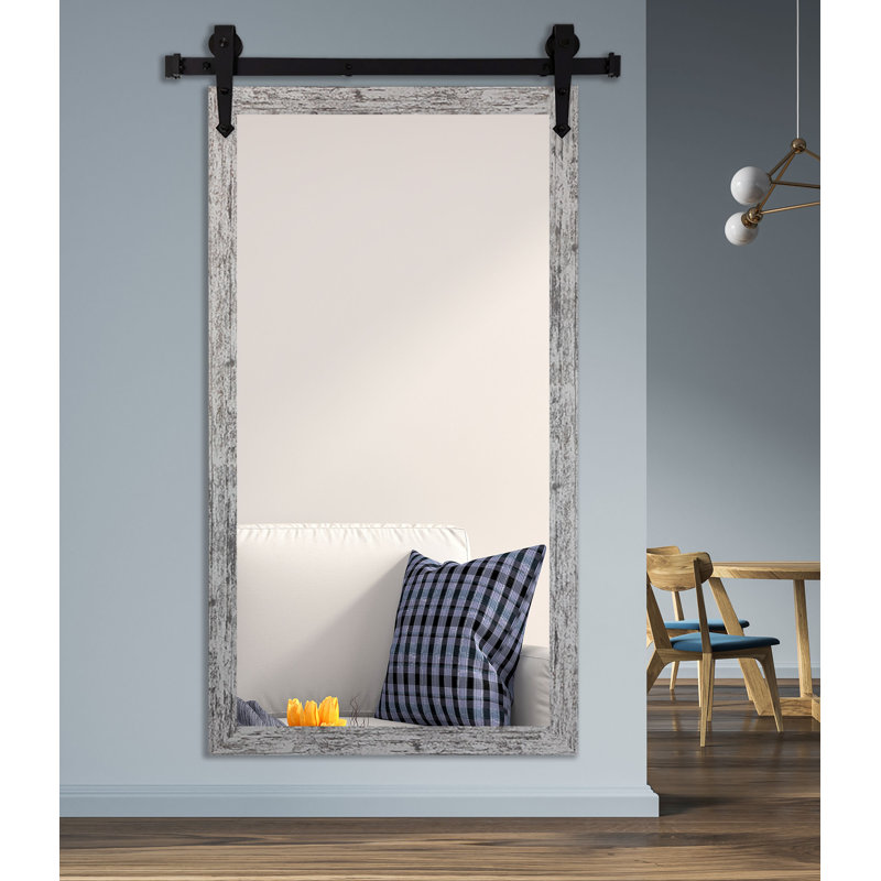 Neace Solid Wood Flat Wall Mirror, 64" H x 36" W, Weathered White/Gray