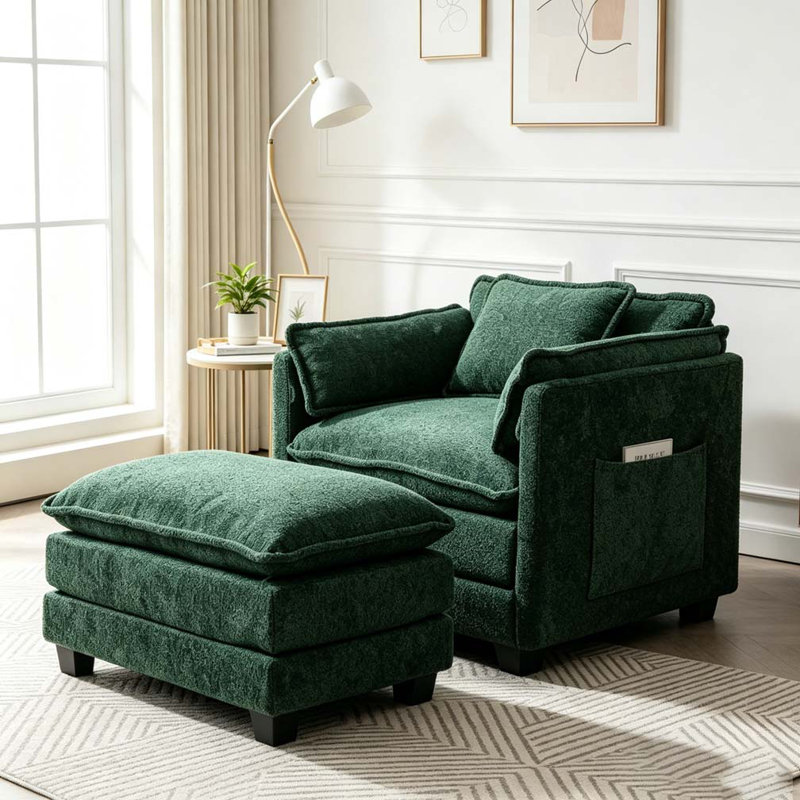 Fauteuil surdimensionné, Bouclé vert foncé