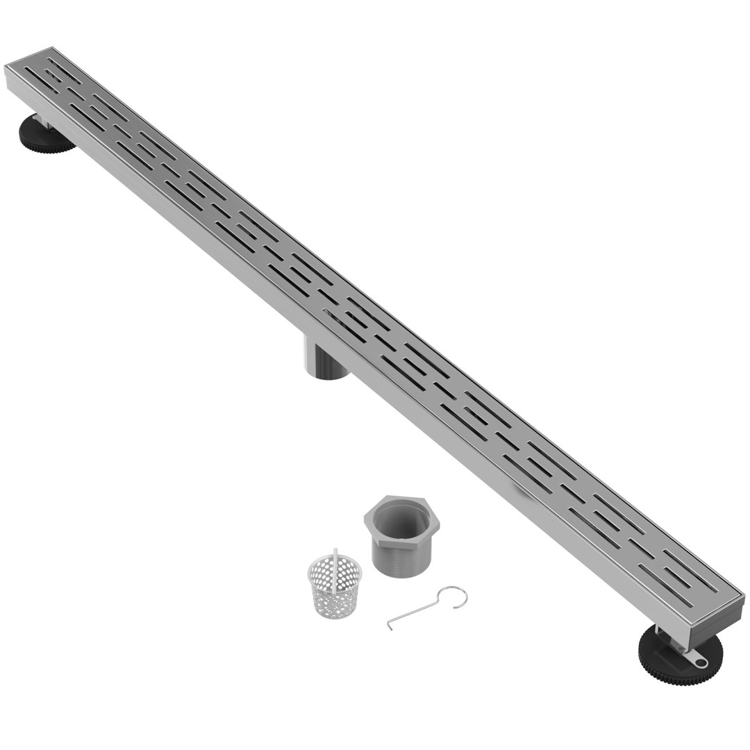 48" Linear Grid Shower Drain with Hair Strainer & Lifting Hook – Modern Stainless Steel Drain for Bathroom Showers HYDROWARE 
