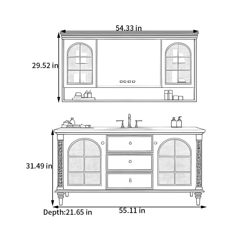 American retro-style smart bathroom cabinet, 31.49" H x 55.11" W x 21.65" D