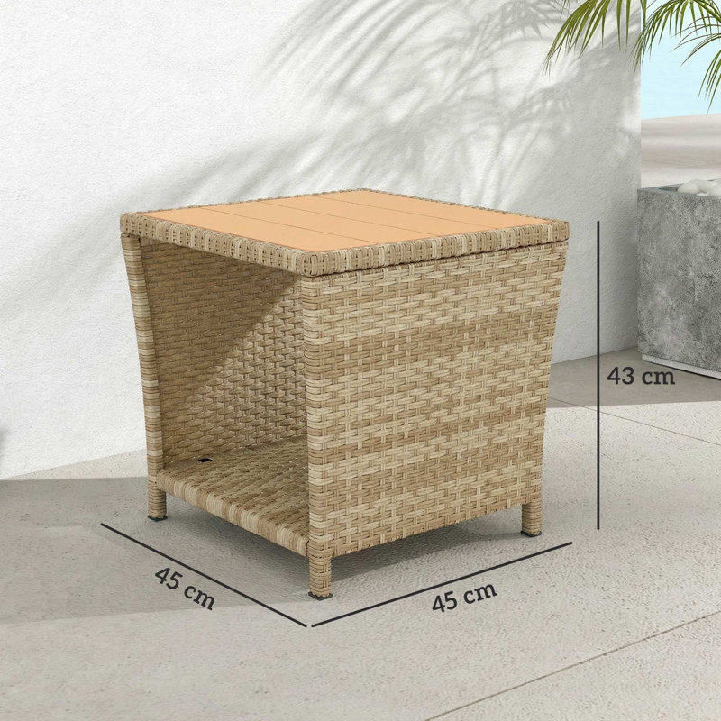 Square Outdoor Side Table - 45 cm W 45 cm D, Natural Top/Khaki Base