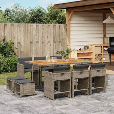 Garden Dining Set with Cushions Poly Rattan