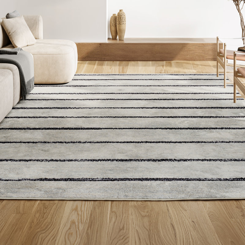 Melvis Minimalist Stripe Cream/Black Rug, Rectangle 5'3" x 7'7"
