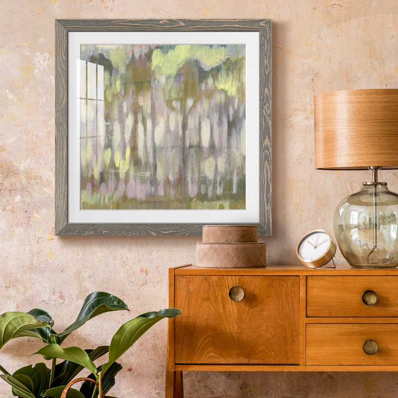 Arbres de vitrail II - reproduction encadrée de qualité supérieure - prête à être accrochée, Papier avec cadre gris, Blanc