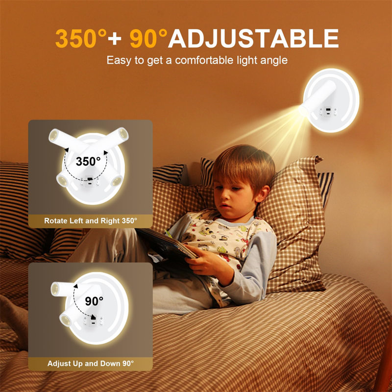 Wall-Mounted Rotating Bedside Lamp, White