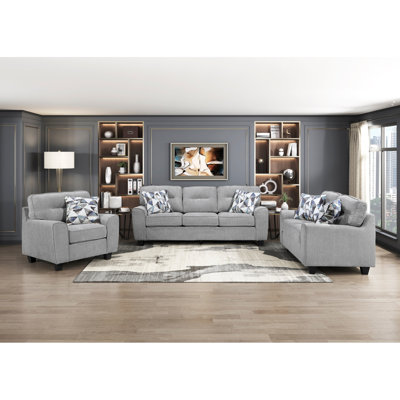 Canapé en chenille durable avec coussins décoratifs gris