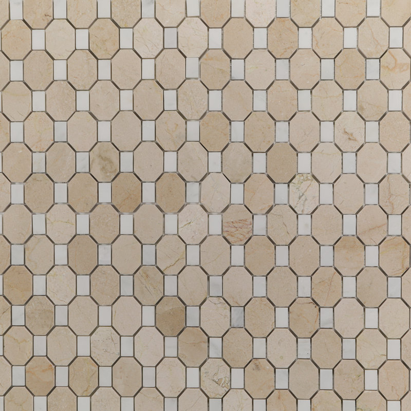 Marble Octagon and Dot Mosaic Wall & Floor Tile, Cream/Gray