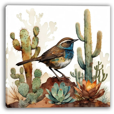 «Desert Songbird: Cactus and Succulent Landscape», art mural sur toile