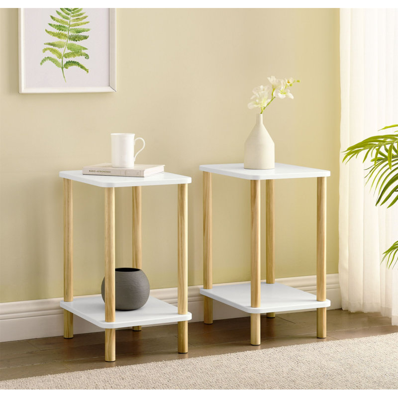 Ensemble de tables de bout avec rangement Darlys, Naturel, Blanc