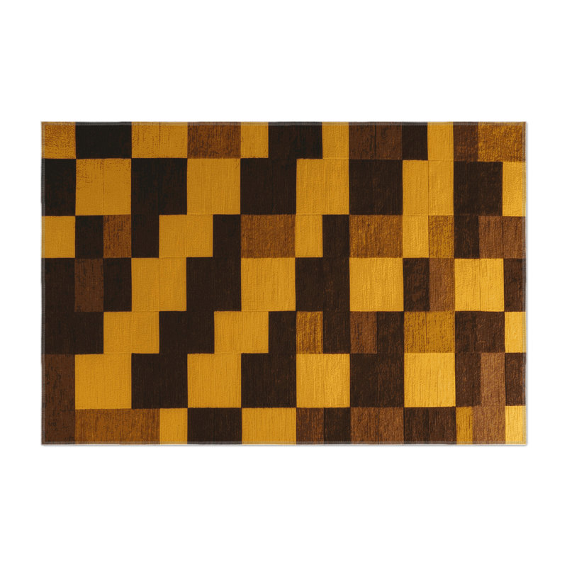 Tapis d'intérieur et d'extérieur à carreaux brun, Rectangle 5 pi x 7 pi