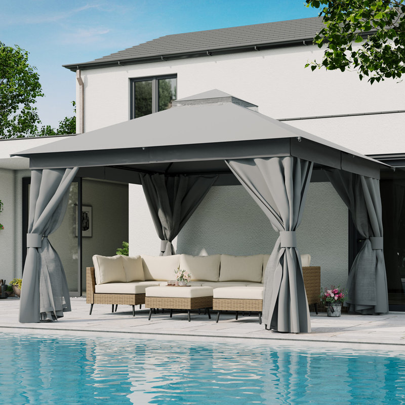 Yardgrace 12'x12' Soft-top Double-Roofed Steel Patio Gazebo, Gray
