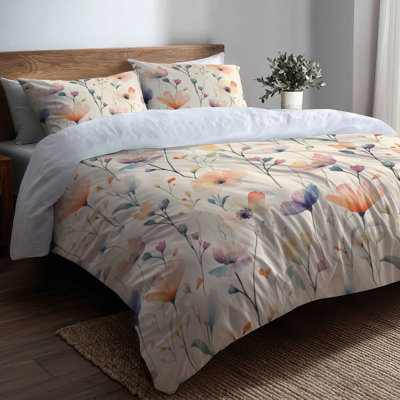 Teens Whimsical Florals Bedding Set of 6 - Playful Colorful Flowers Magic Gardens With Shams And Throw Pillows