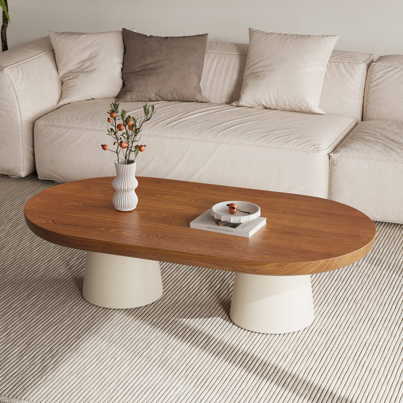 51.18" Modern Oval Coffee Table Living Room Coffee Table Accent Table With Dual-Tone Design And Sturdy Base