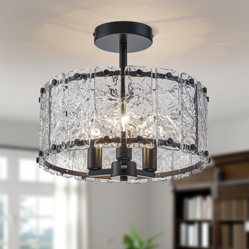 Plafonnier semi-encastré 3 lumières 13,39 po, Noir mat