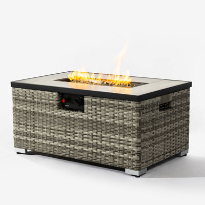Propane Fire Table With Tank Holder, Ceramic Tile Tabletop, Beige , 15.29" Height, 80Lb And Tile, 15.29In H