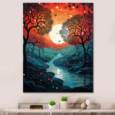 " Magical Red Tree Next To Full Moon River I "