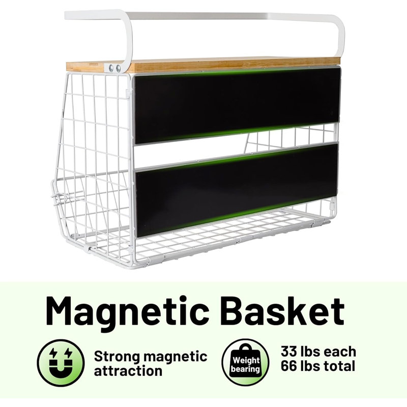 2-pack Magnetic Fridge Shelf With Wood Lid White