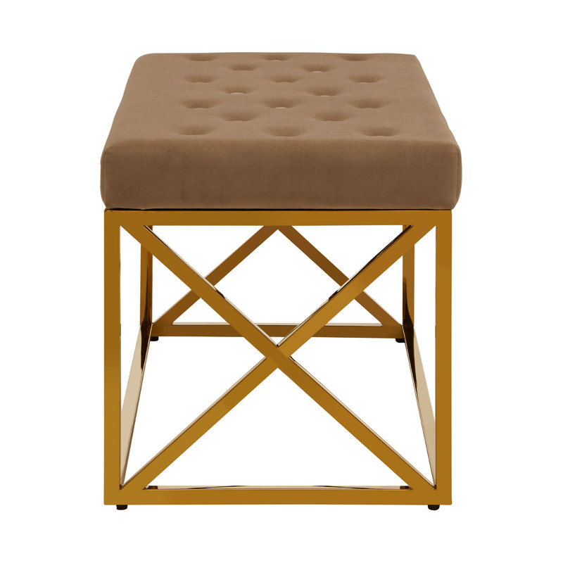 Anmol Velvet Upholstered Bench, Gold, Brown