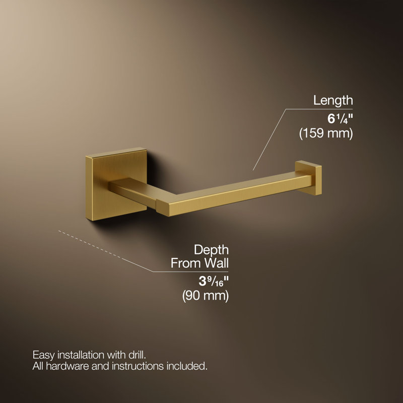 Square Toilet Tissue Holder, Vibrant Brushed Moderne Brass